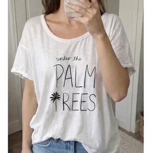 Lou & Grey Cropped Under The Palm Trees White Tee T-Shirt Women’s Size Large